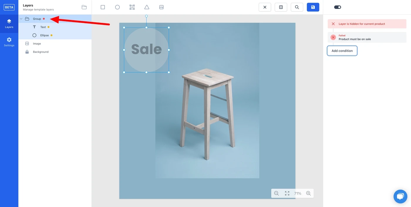 Group with "on sale" condition