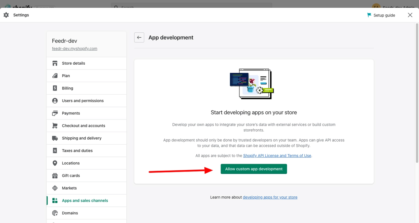 Allow custom app development and confirm your choice