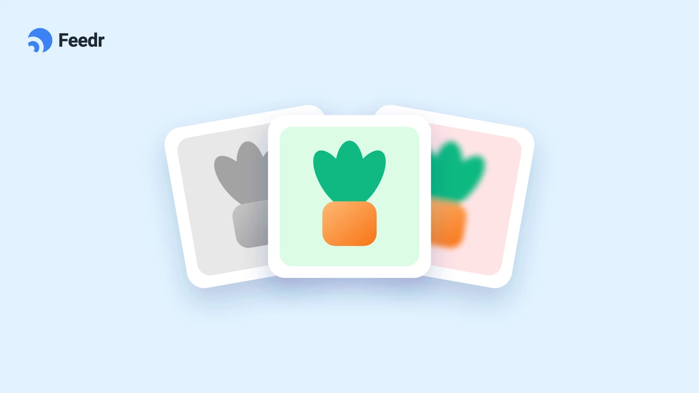 Illustration of the same potted plant photo in color, in grayscale and blurred