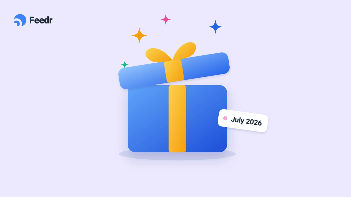 Illustration of an opening gift box tagged July 2026